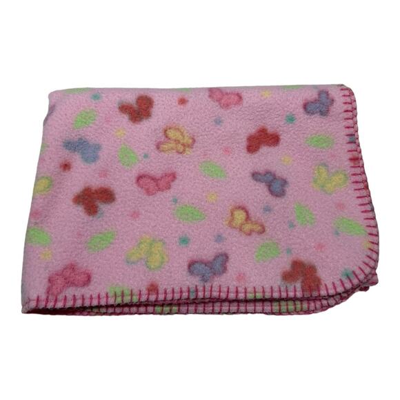 Baby Connection Butterfly Blanket Flower Floral Pink Green Yellow Fleece - Picture 1 of 5